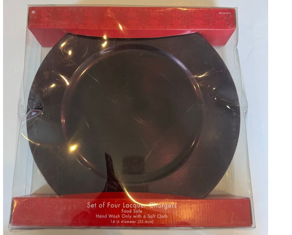 New in Box Vtg Target 4pk Lacquer Charger Plates Dark Purple 13.5" Diameter